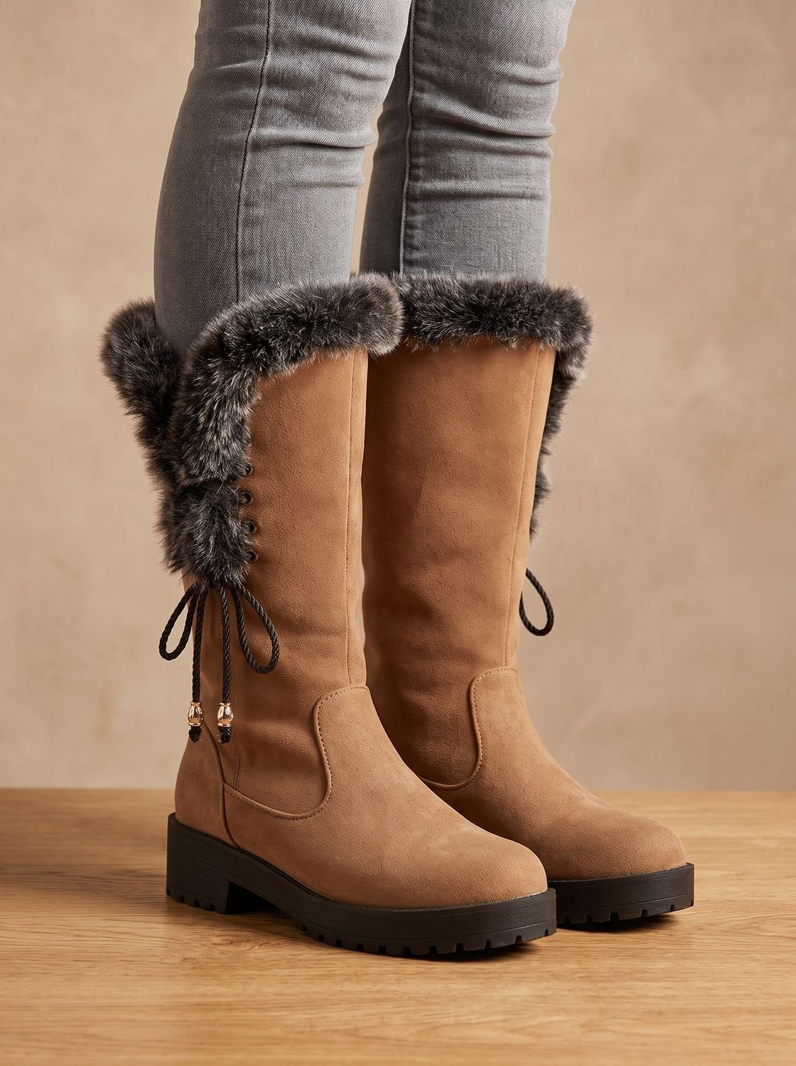 Women's Faux Fur-Trimmed Knee-High Winter Snow Boots