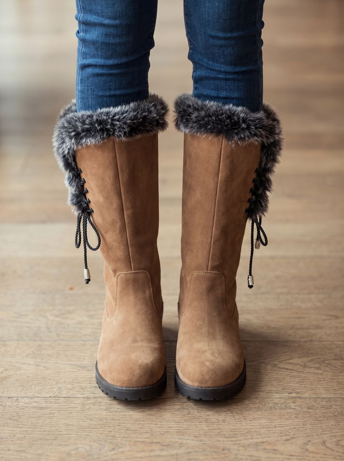 Women's Faux Fur-Trimmed Knee-High Winter Snow Boots