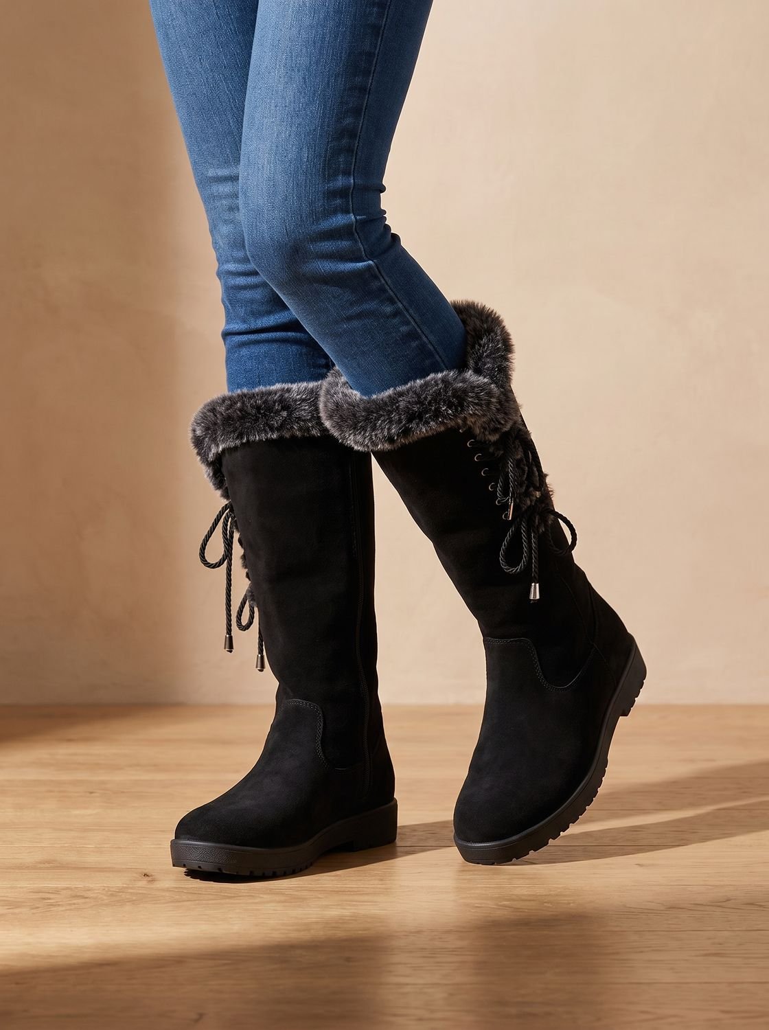 Women's Faux Fur-Trimmed Knee-High Winter Snow Boots
