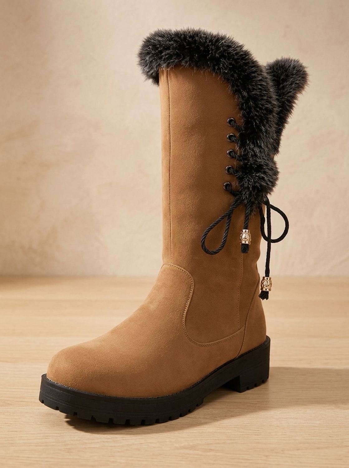 Women's Faux Fur-Trimmed Knee-High Winter Snow Boots