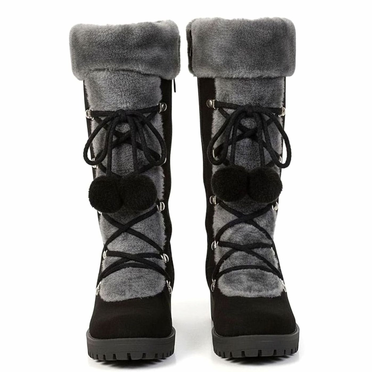 Women's Faux-Fur Trimmed Lace-Up Mid-Calf Snow Boots
