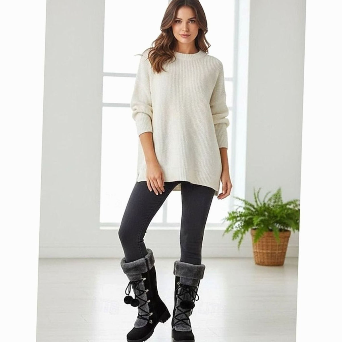 Women's Faux-Fur Trimmed Lace-Up Mid-Calf Snow Boots