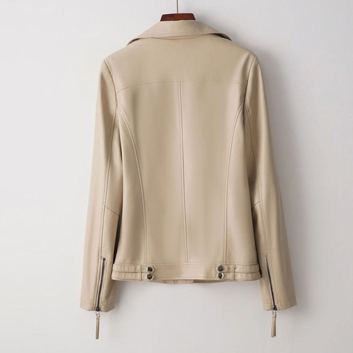 Women's Faux Leather Biker Jacket Structured Feminine Zip-Up
