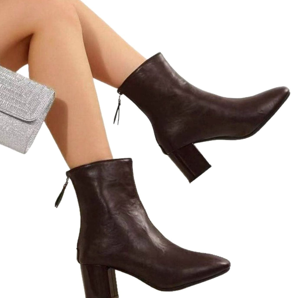 Women's Faux Leather Block Heel Zip-Up Ankle Boots