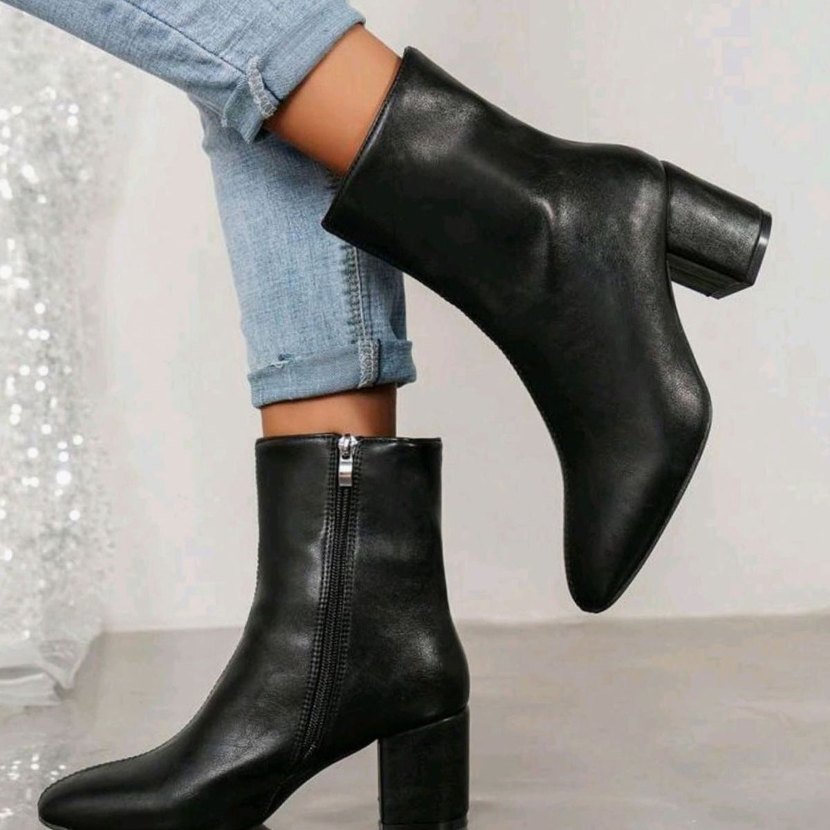 Women's Faux Leather Pointed-Toe Block Heel Ankle Boots