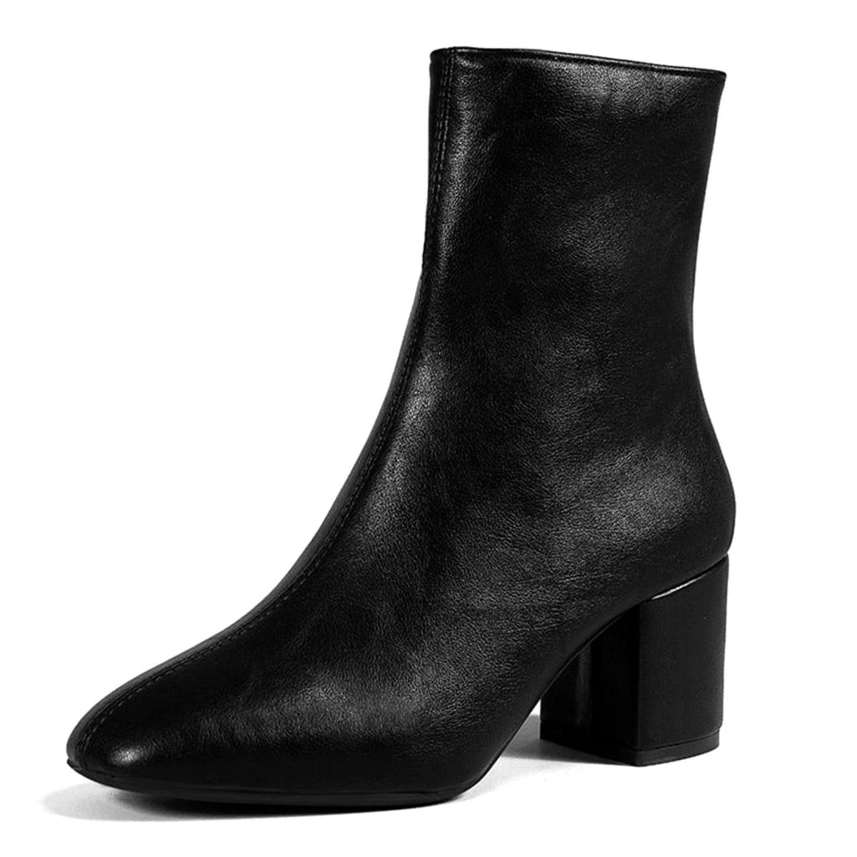 Women's Faux Leather Pointed-Toe Block Heel Ankle Boots