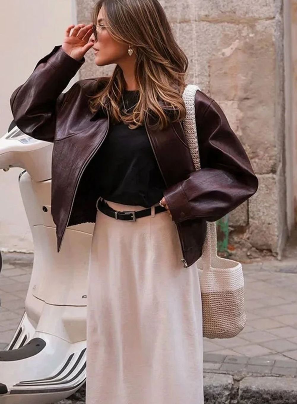 Women's Faux Leather Zip-Up Bomber Jacket Elasticated Hem