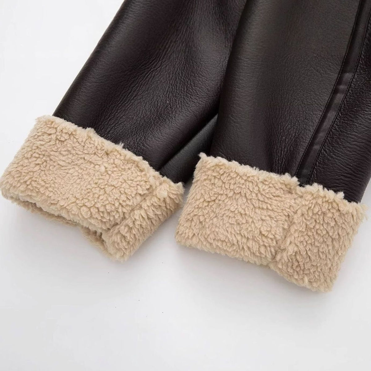 Women's Faux Shearling Trim Zip-Up Winter Coat Jacket