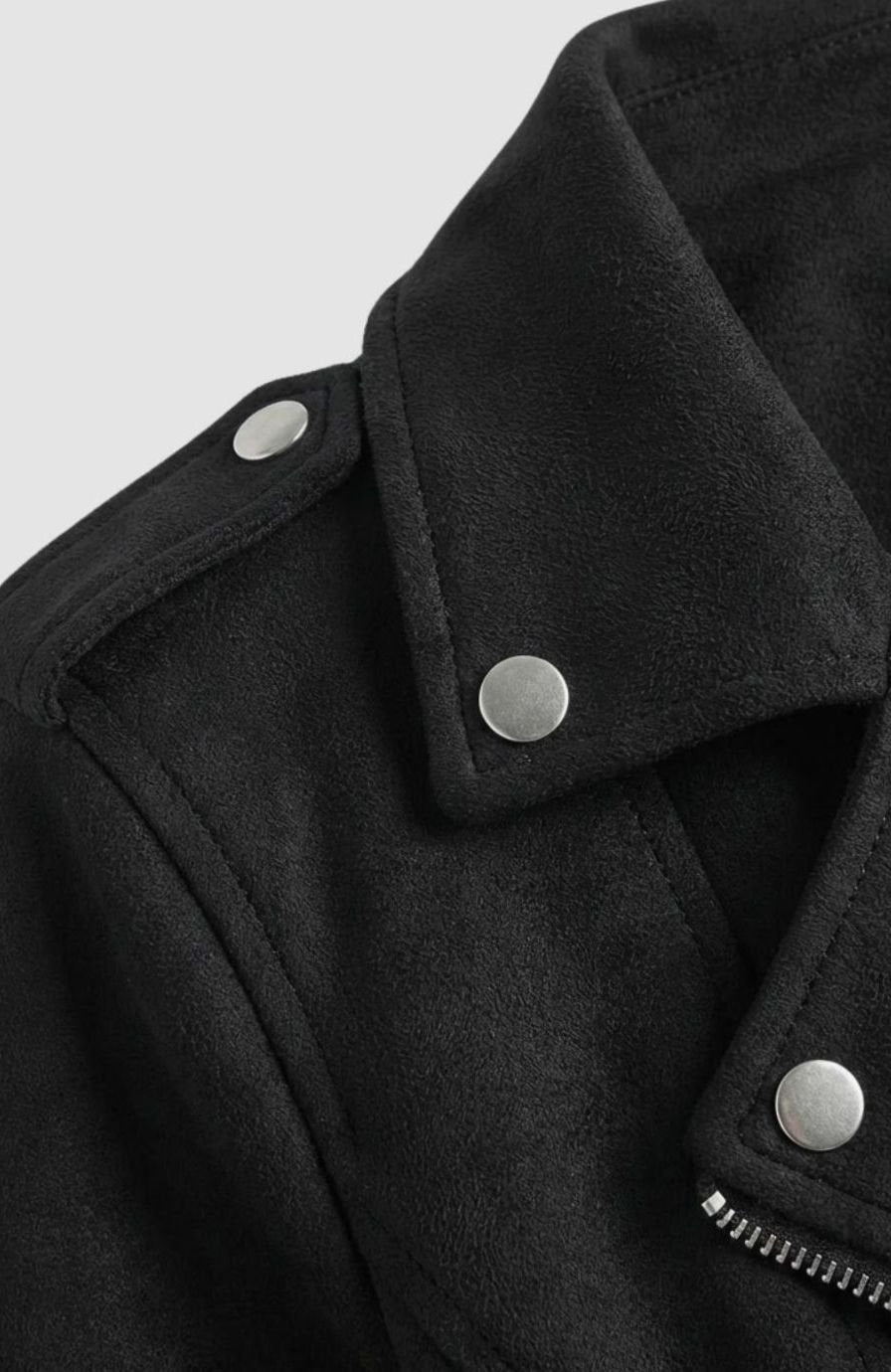 Women's Faux Suede Asymmetric-Zip Biker Jacket