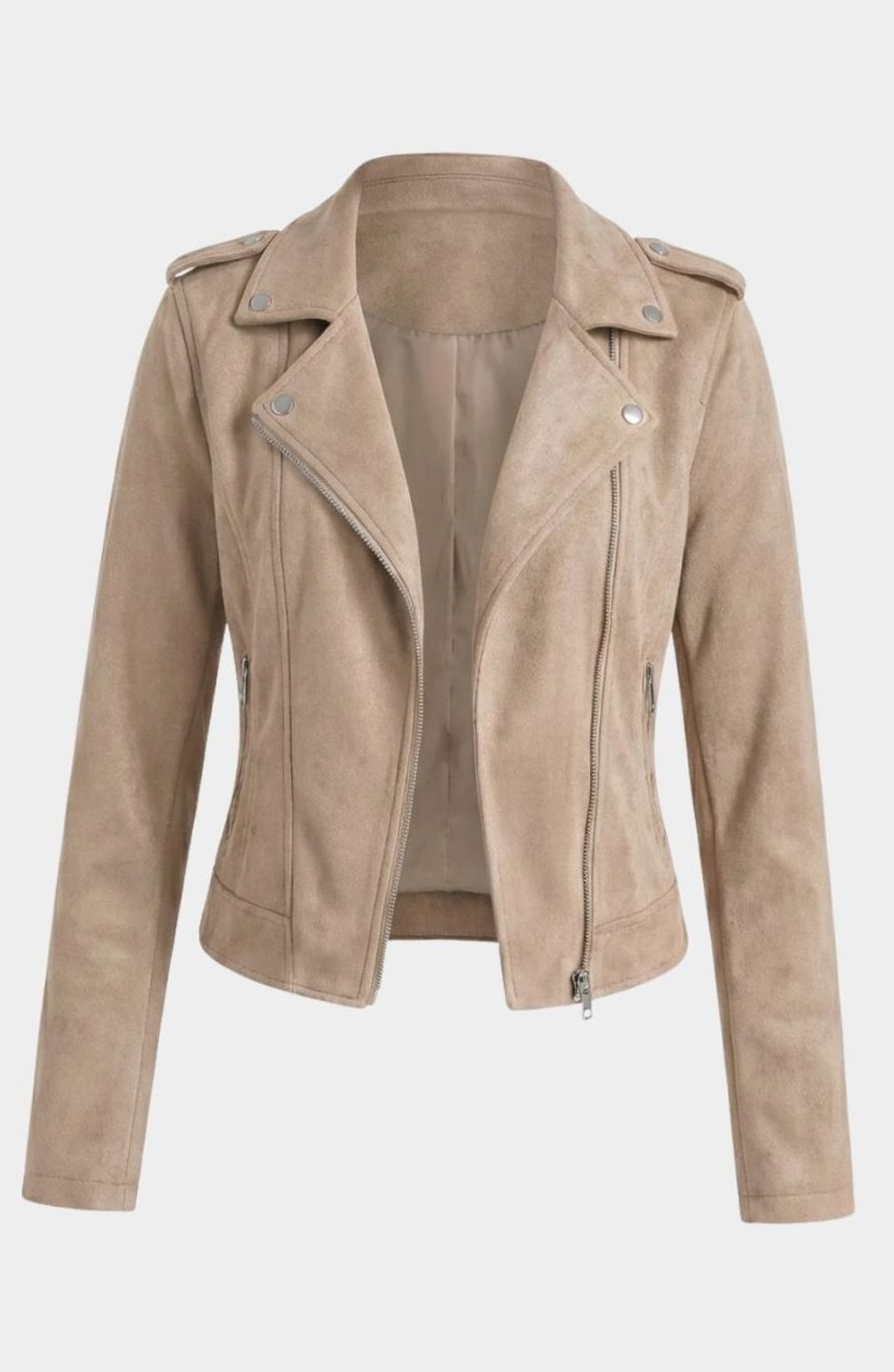 Women's Faux Suede Asymmetric-Zip Biker Jacket