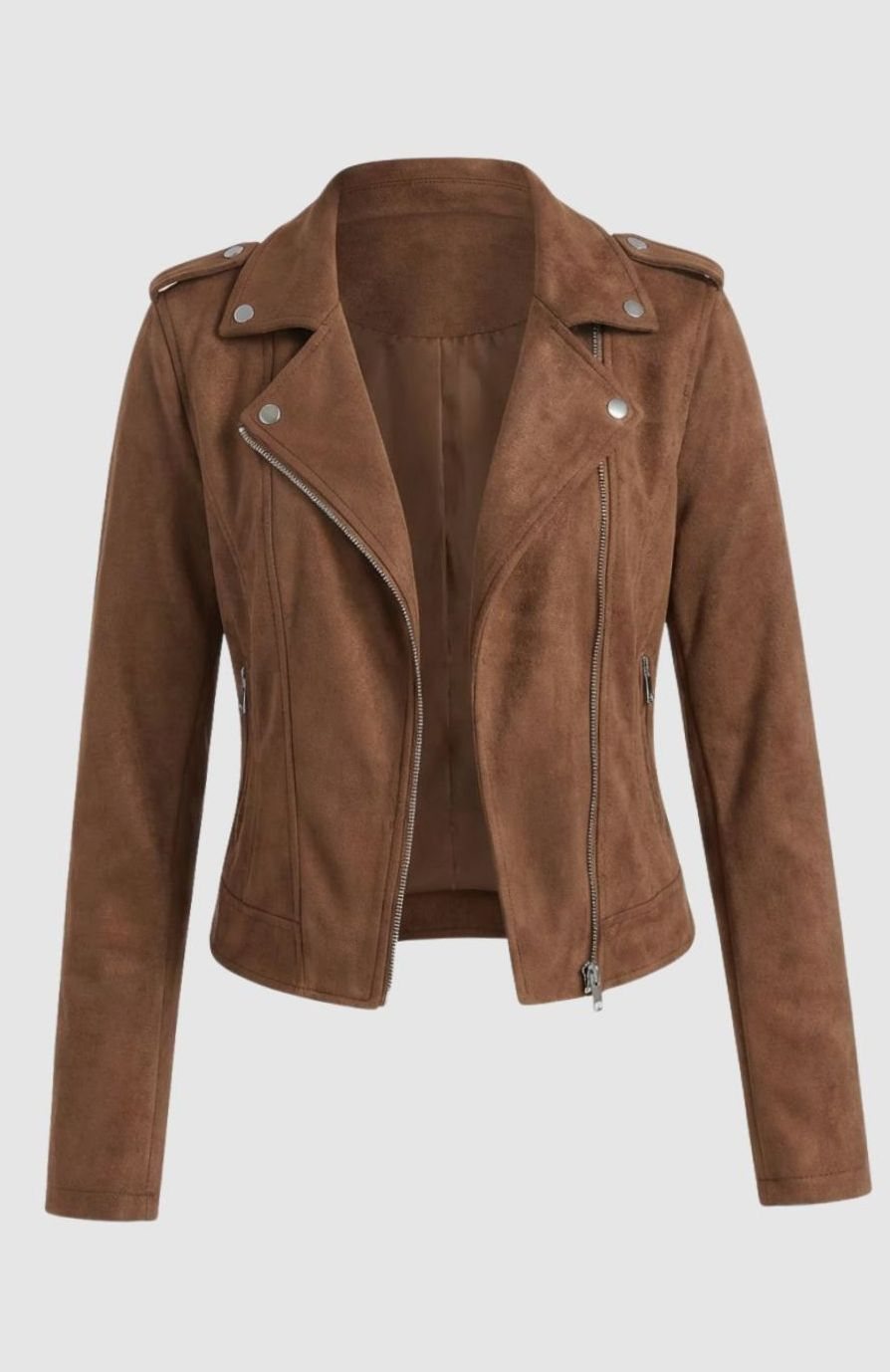 Women's Faux Suede Asymmetric-Zip Biker Jacket