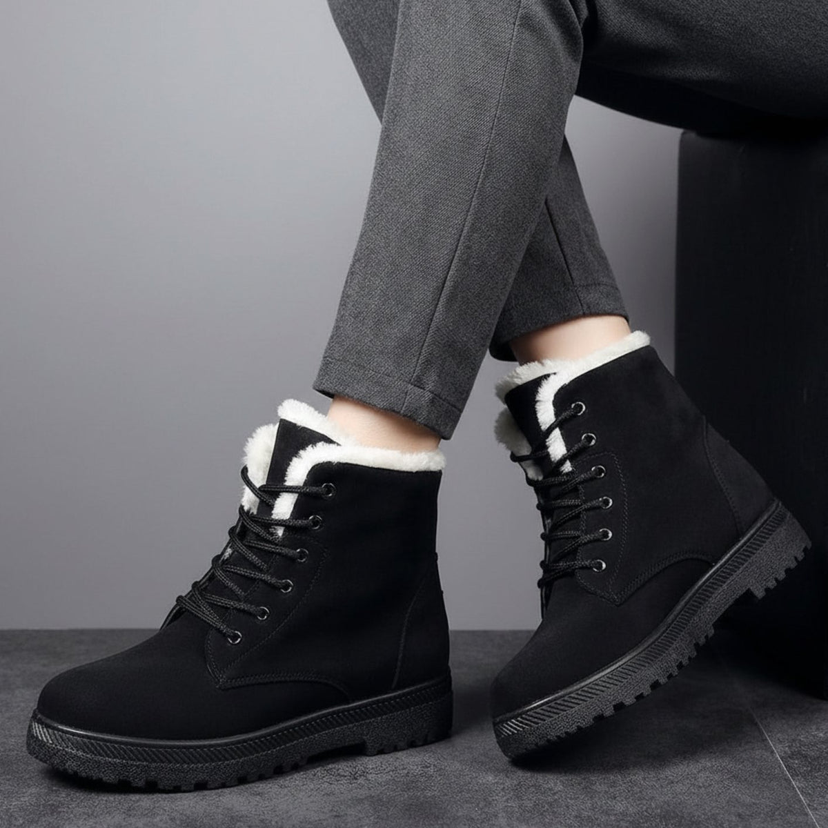 Women's Faux-Suede Fur-Lined Lace-Up Ankle Boots