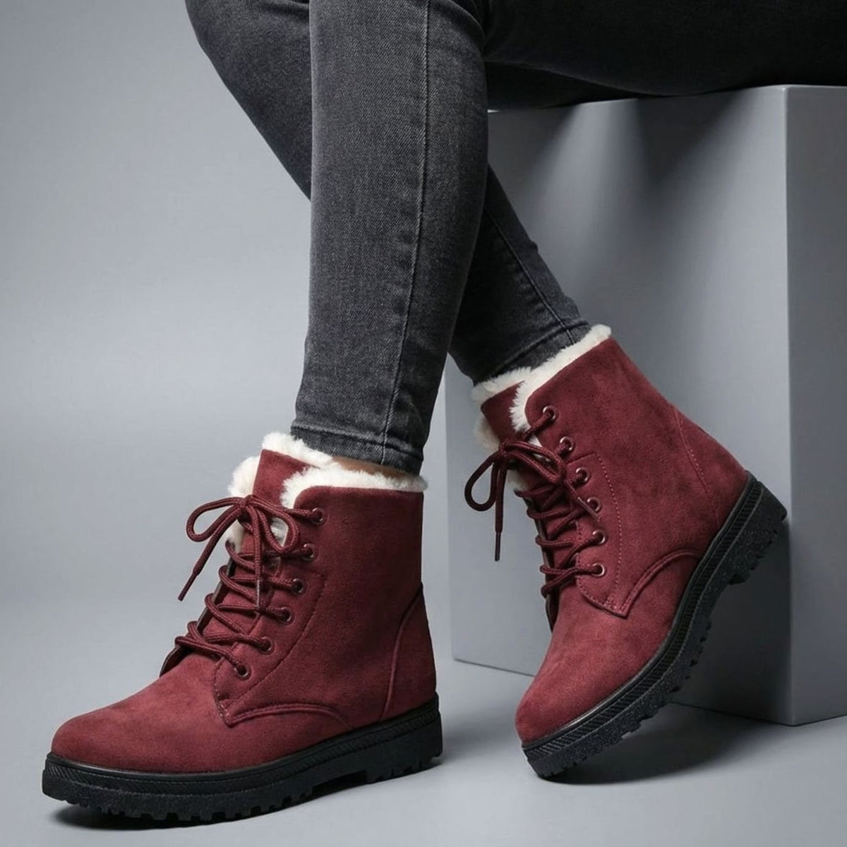 Women's Faux-Suede Fur-Lined Lace-Up Ankle Boots