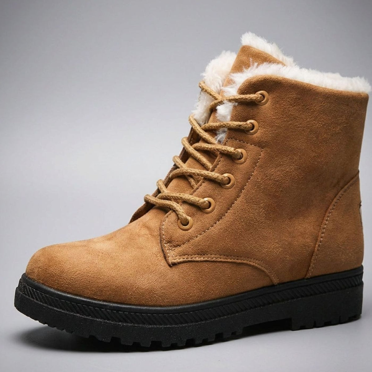 Women's Faux-Suede Fur-Lined Lace-Up Ankle Boots - Brown