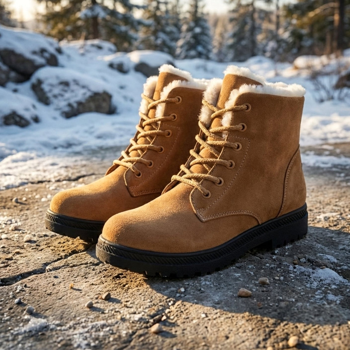 Women's Faux-Suede Fur-Lined Lace-Up Ankle Boots