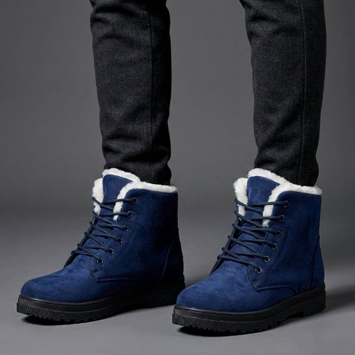 Women's Faux-Suede Fur-Lined Lace-Up Ankle Boots