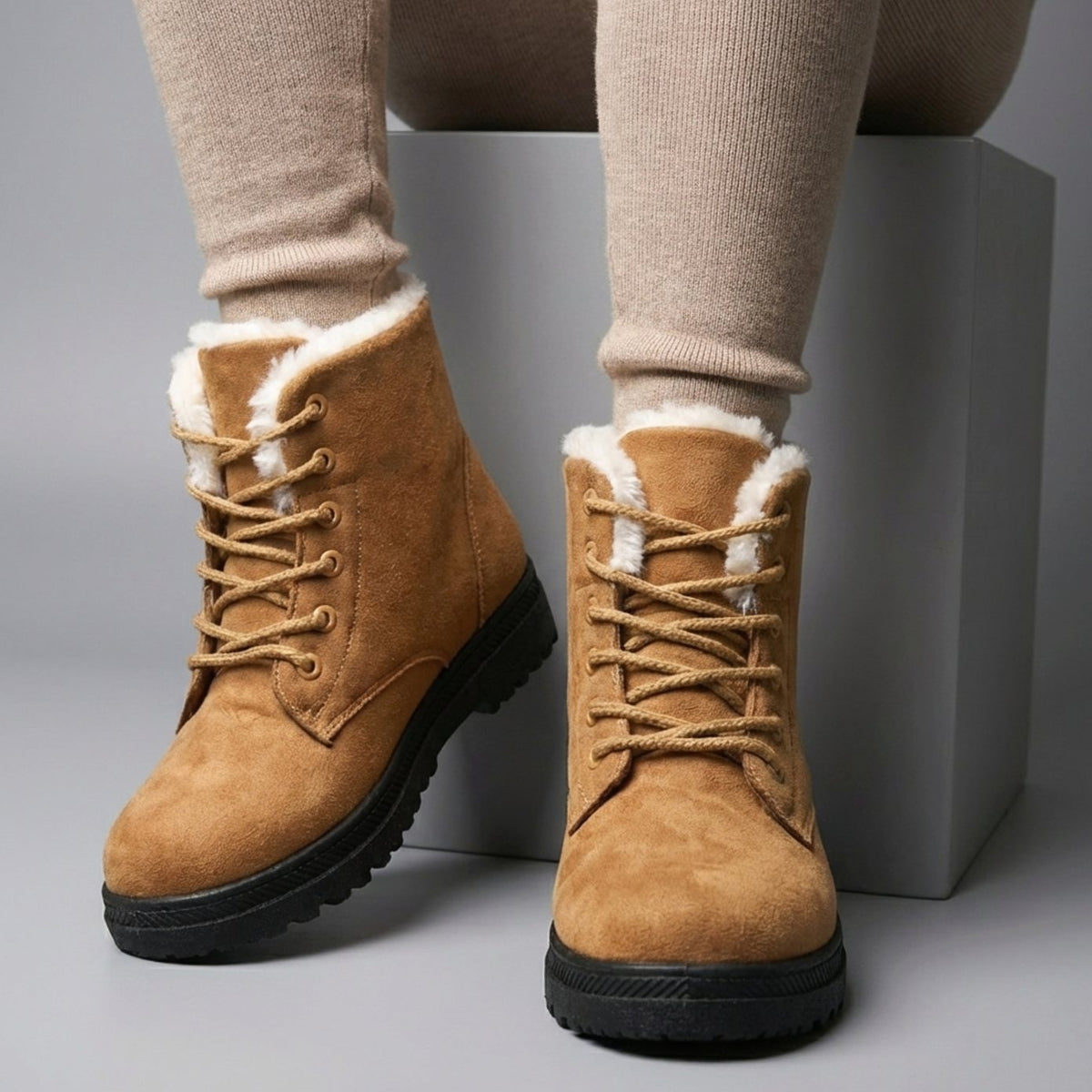 Women's Faux-Suede Fur-Lined Lace-Up Ankle Boots