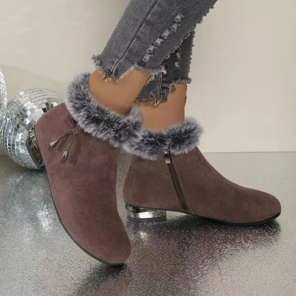 Women's Faux-Suede Fur-Trim Flat Ankle Boots