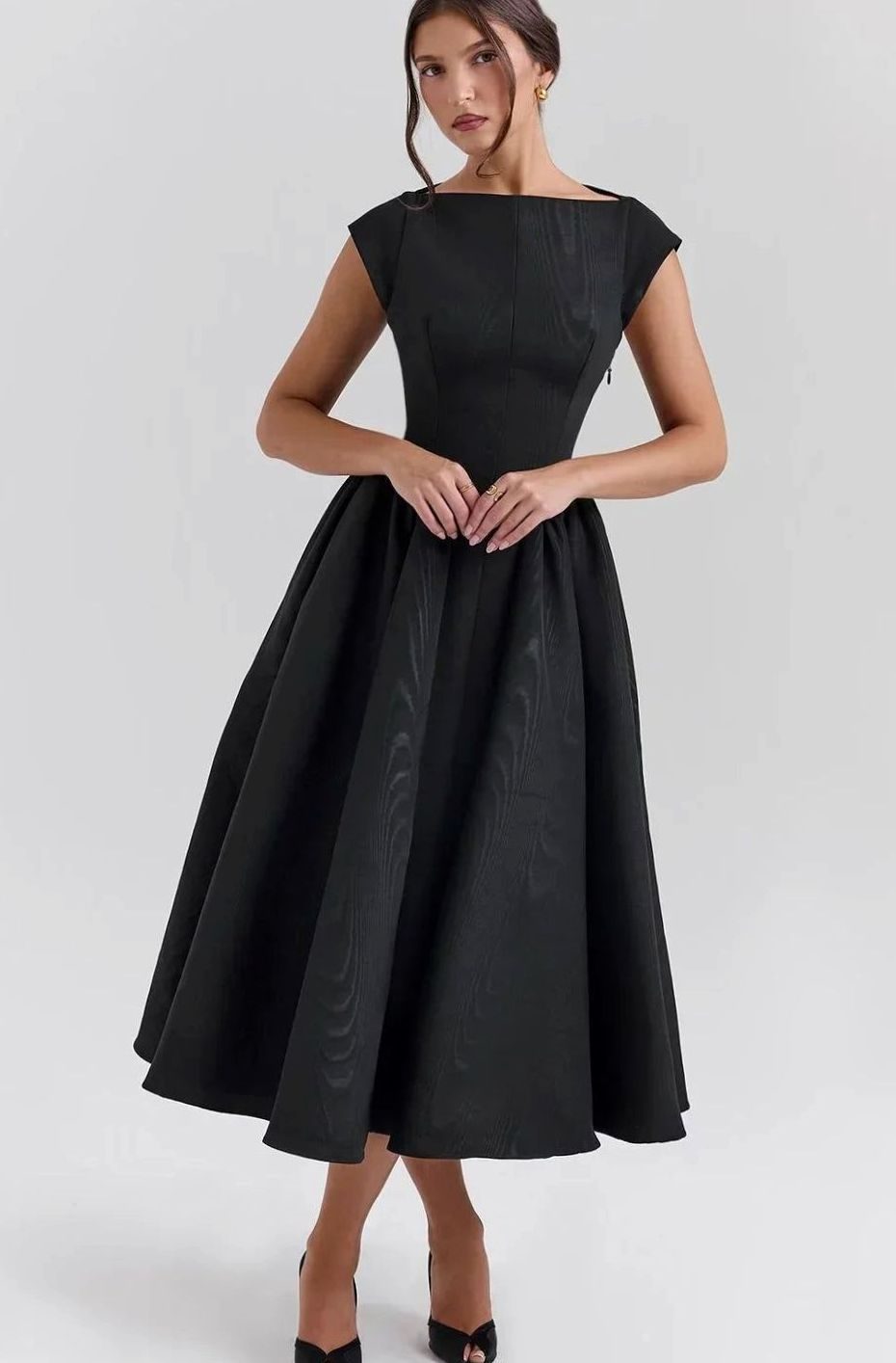 Women's Fitted Bodice Full-Skirt Midi Party Dress