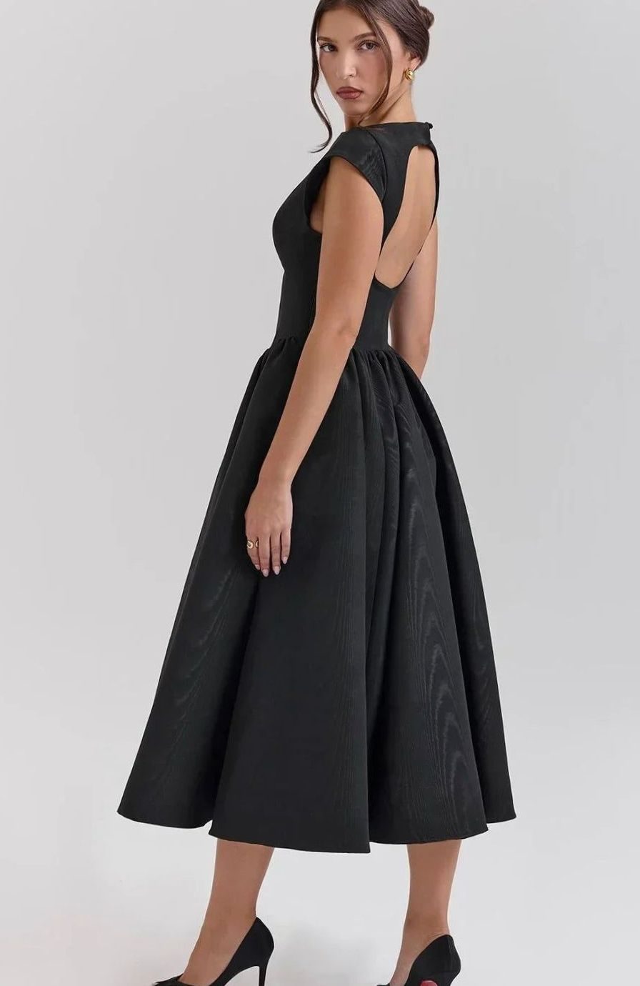 Women's Fitted Bodice Full-Skirt Midi Party Dress