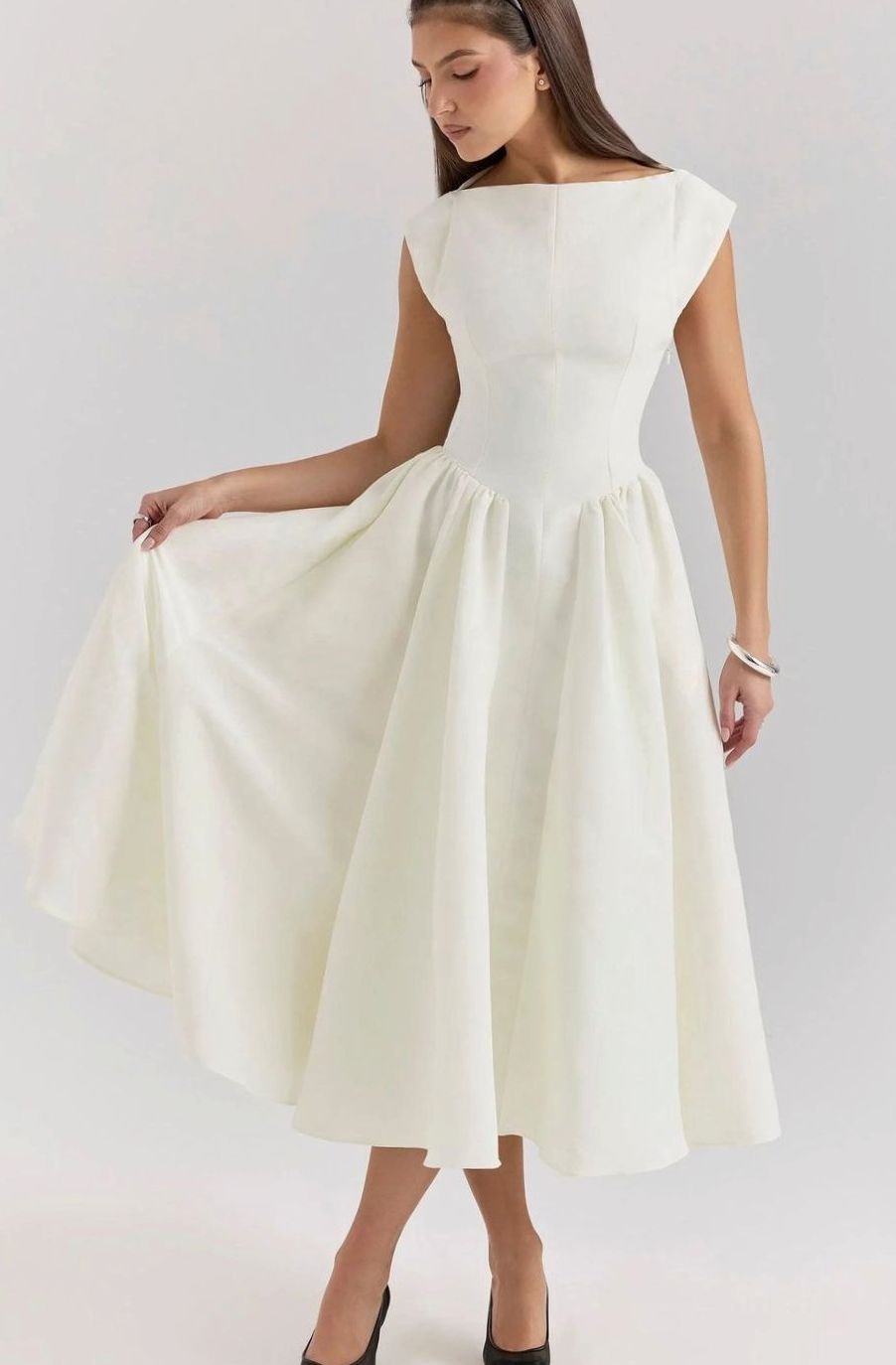 Women's Fitted Bodice Full-Skirt Midi Party Dress