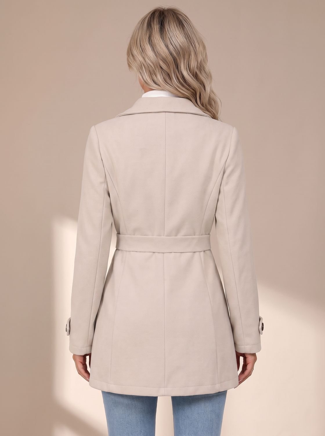 Women's Fitted Wool Coat Ladies Overcoat Button Front Defined Waist