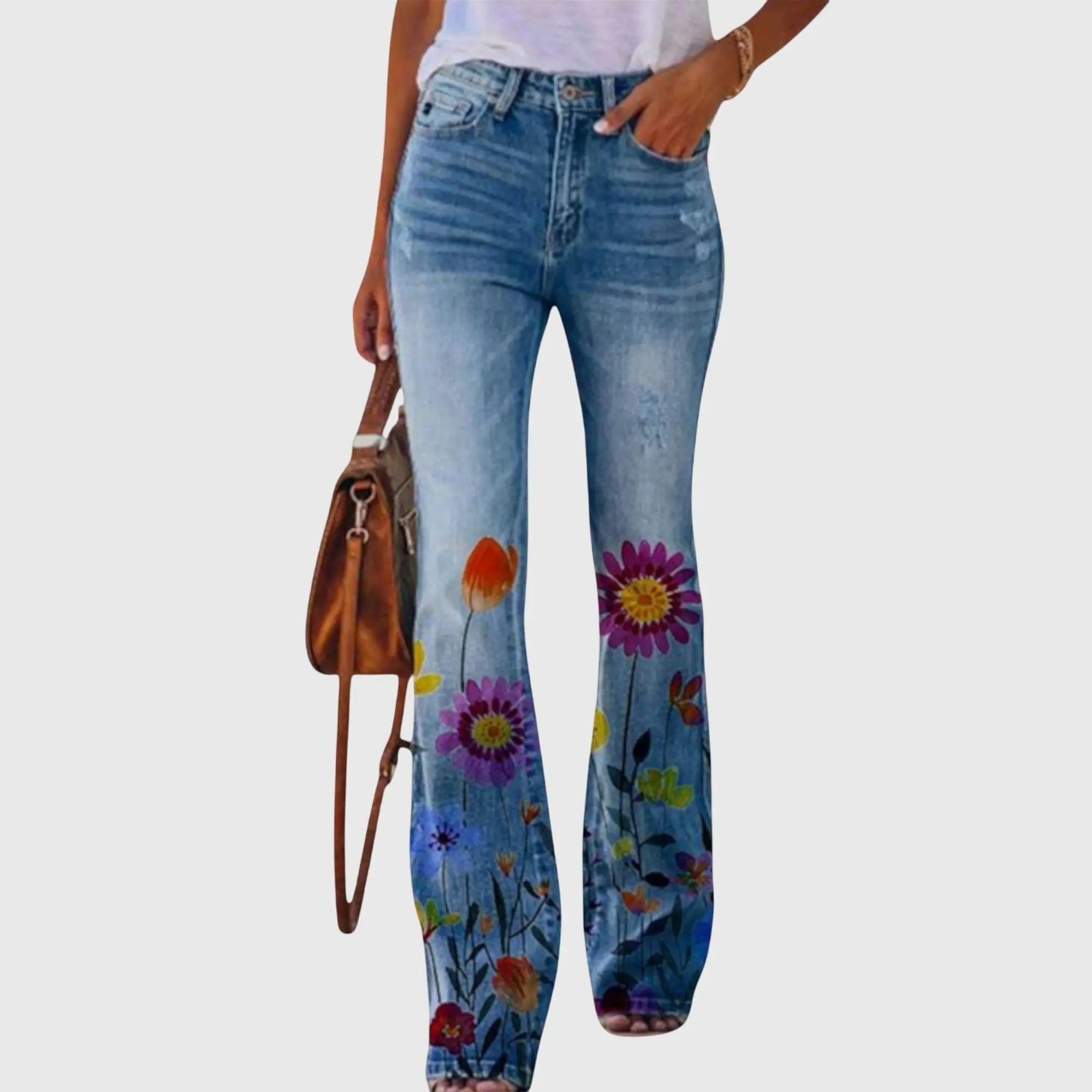 Women's Flare Trousers Wide Leg Floral Print High Waist - Red Flower
