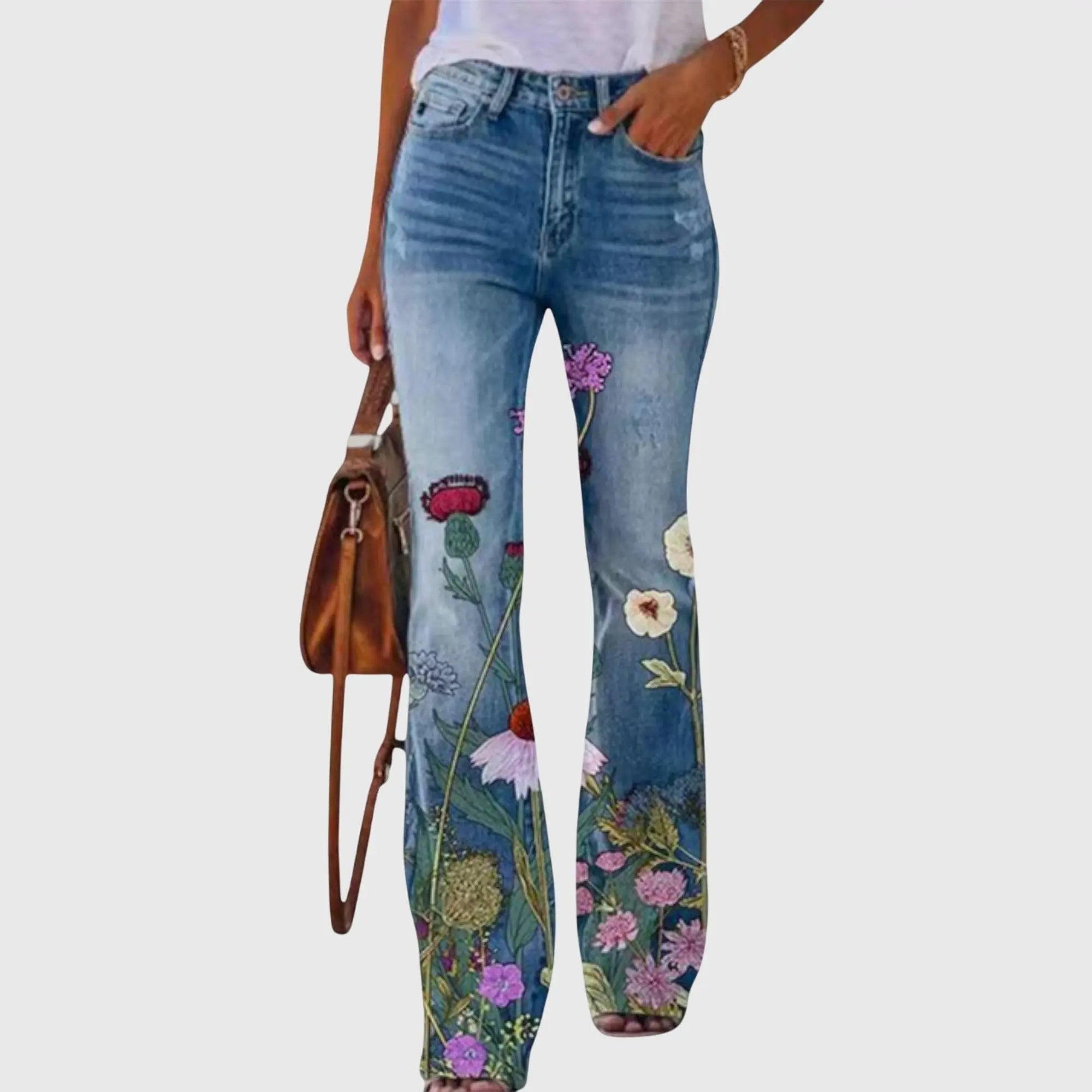 Women's Flare Trousers Wide Leg Floral Print High Waist - Yellow Flower