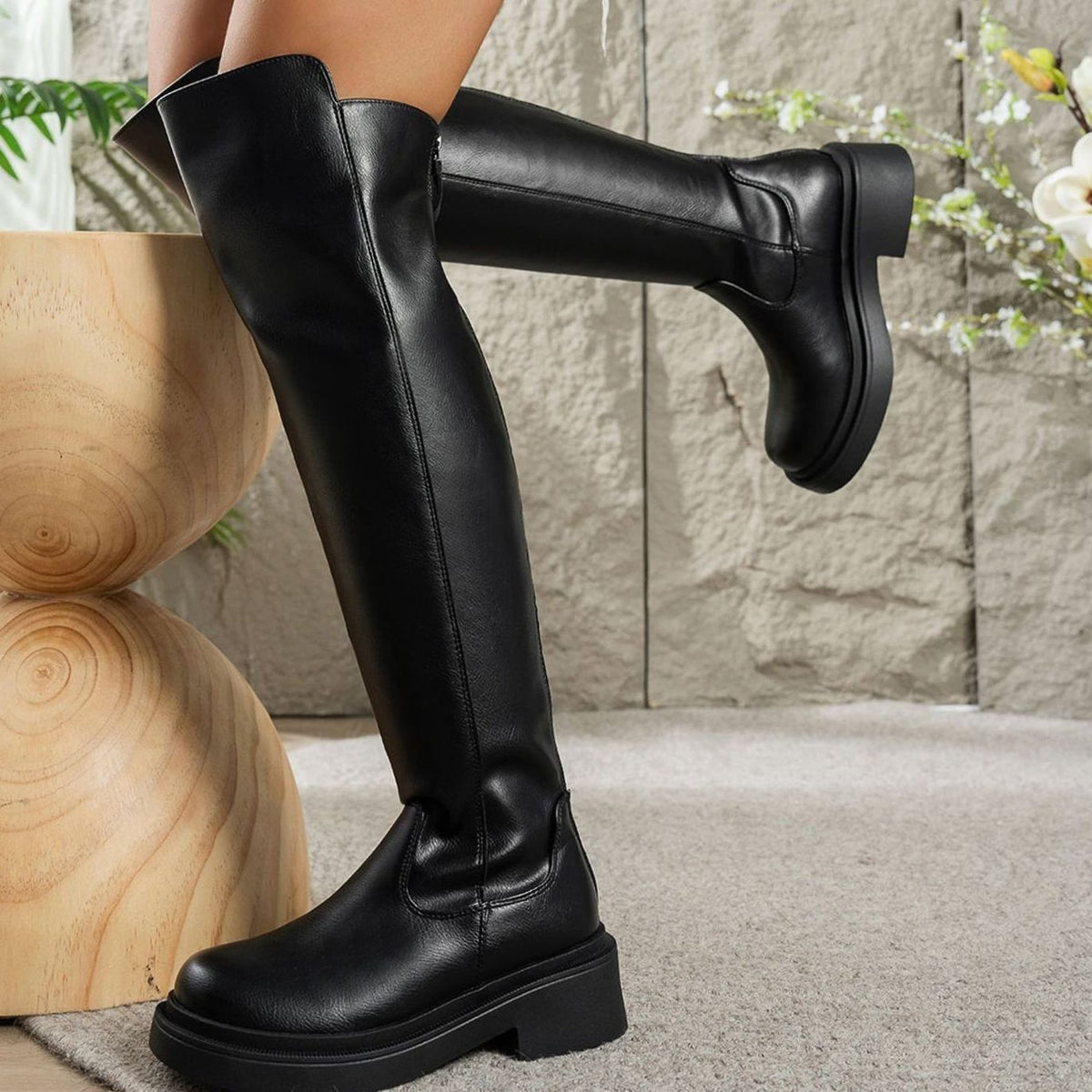 Women's Flat Over-the-Knee Side-Zip Stretch Boots