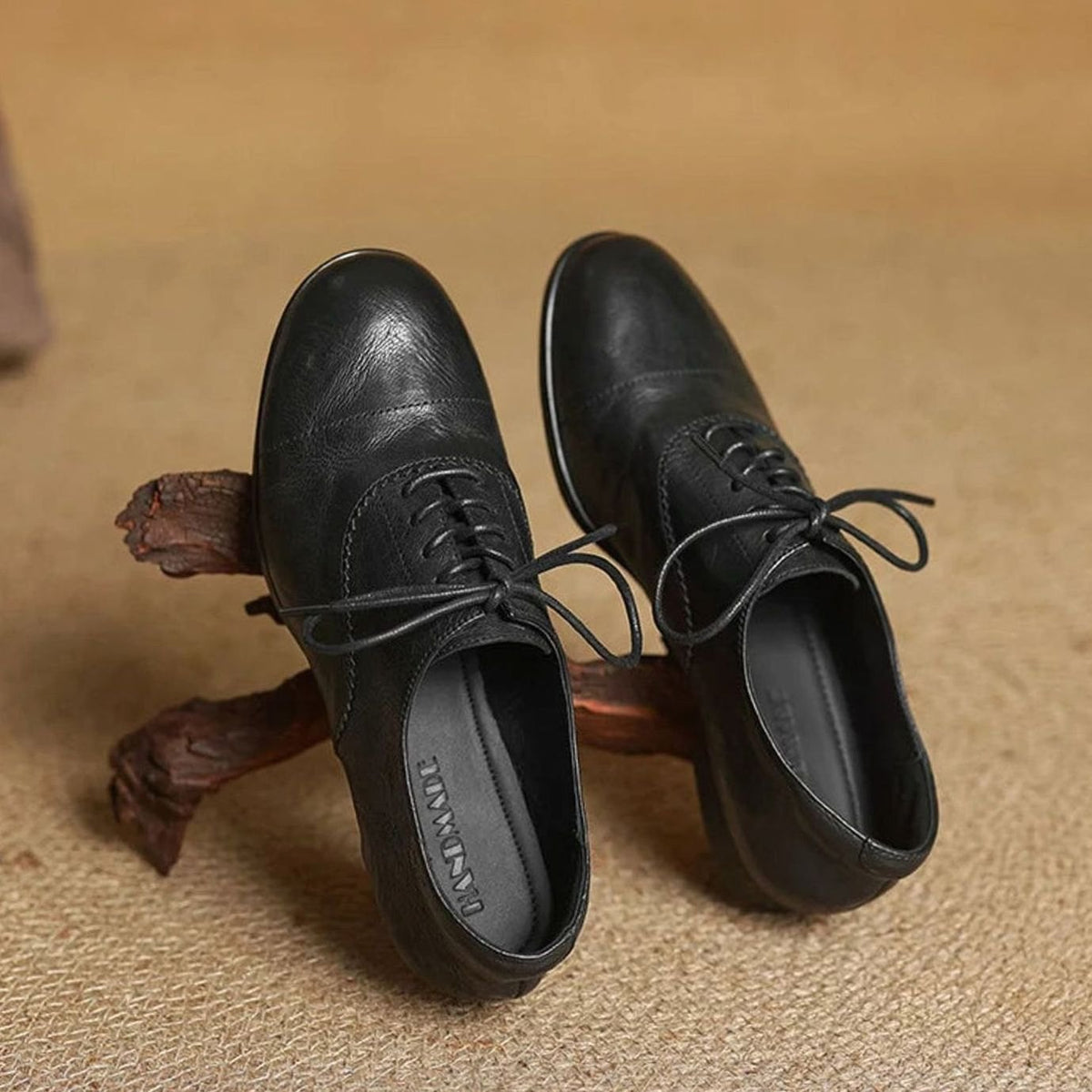 Women's Flat Oxford Shoes Leather Lace-Up Cap Toe