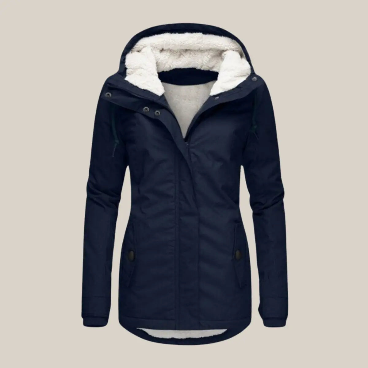 Women's Fleece-Lined Hooded Quilted Jacket Sherpa Winter Coat - Blue