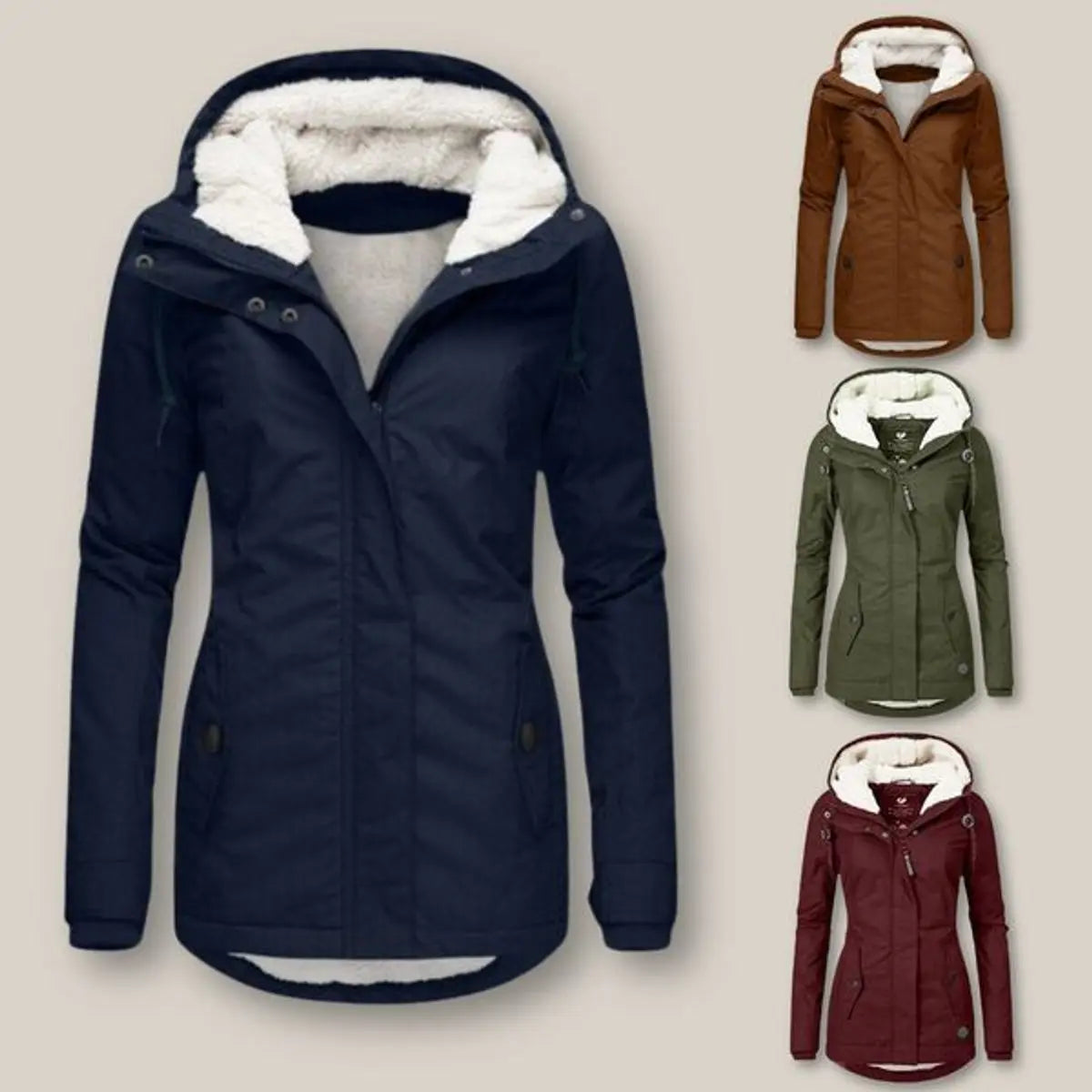 Women's Fleece-Lined Hooded Quilted Jacket Sherpa Winter Coat