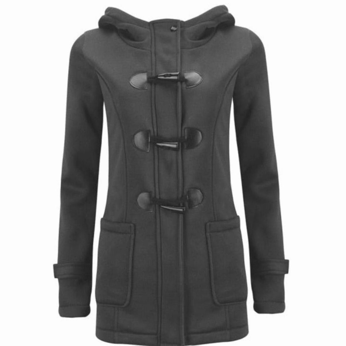 Women's Fleece-Lined Hooded Toggle-Button Winter Coat - Dark Grey