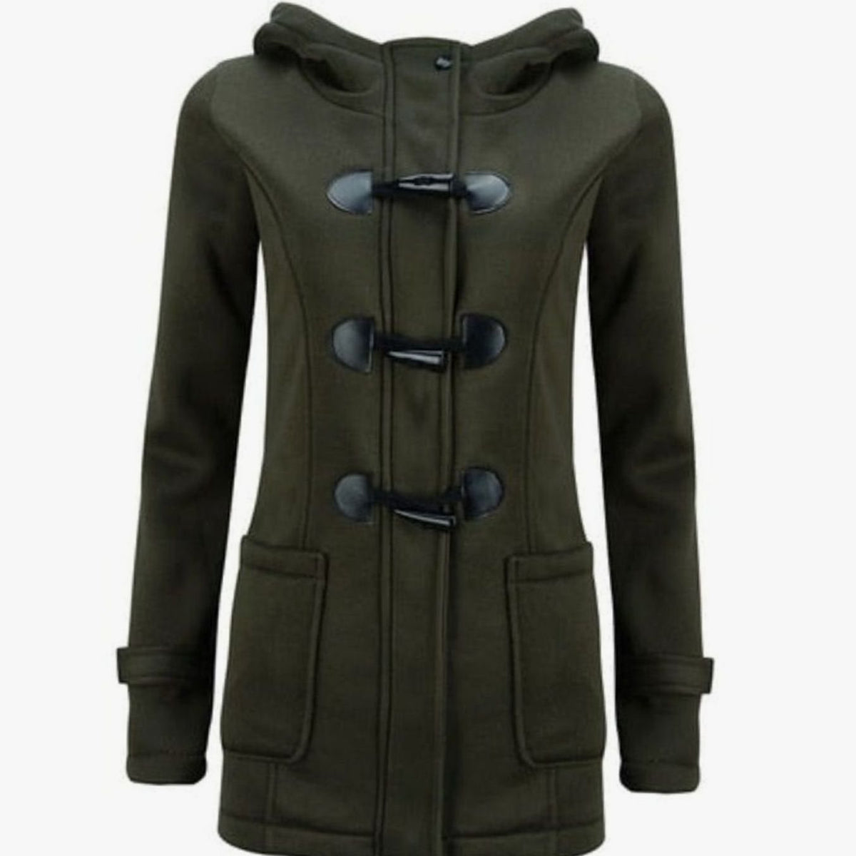 Women's Fleece-Lined Hooded Toggle-Button Winter Coat - Green