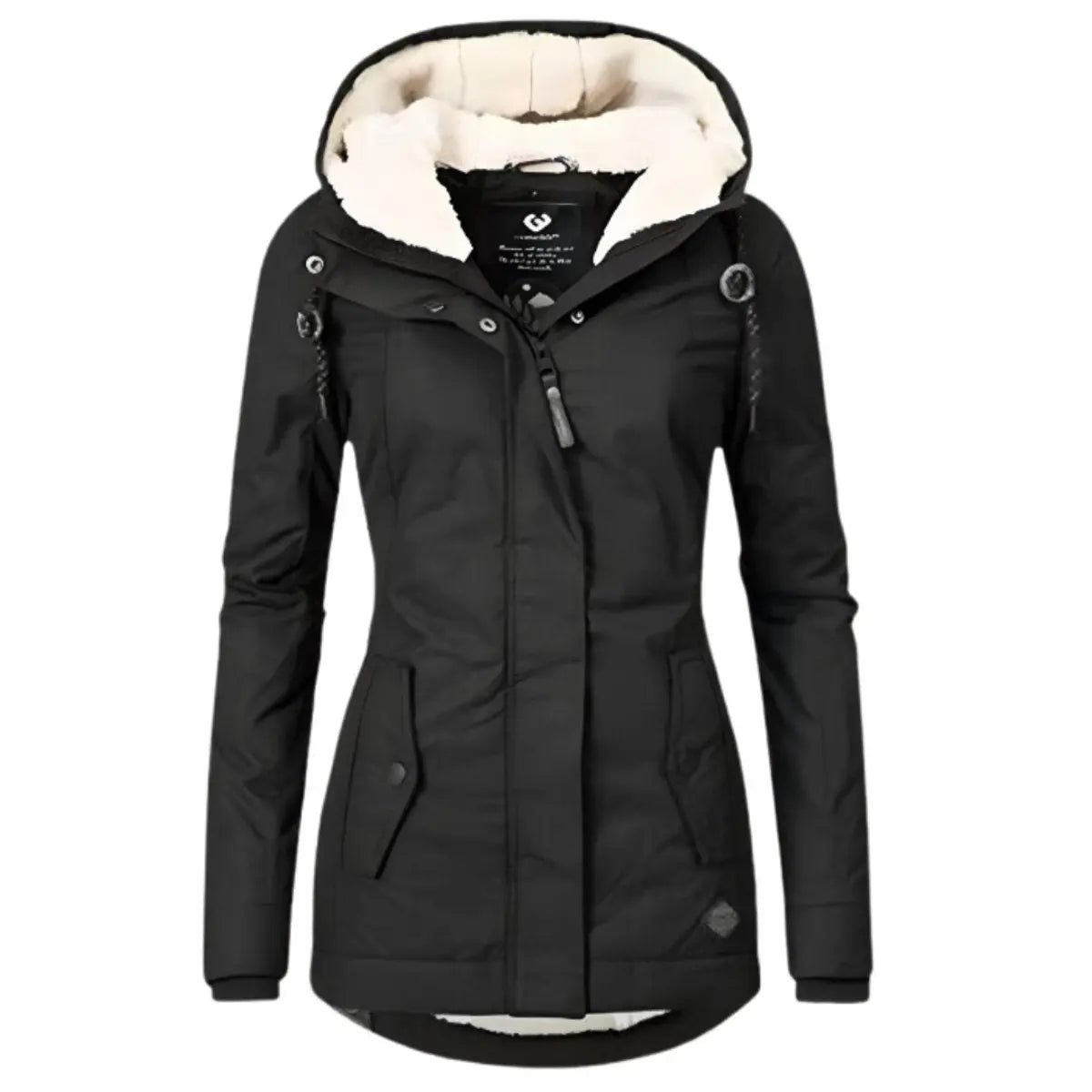 Women's Fleece-Lined Hooded Waterproof Winter Coat - Black
