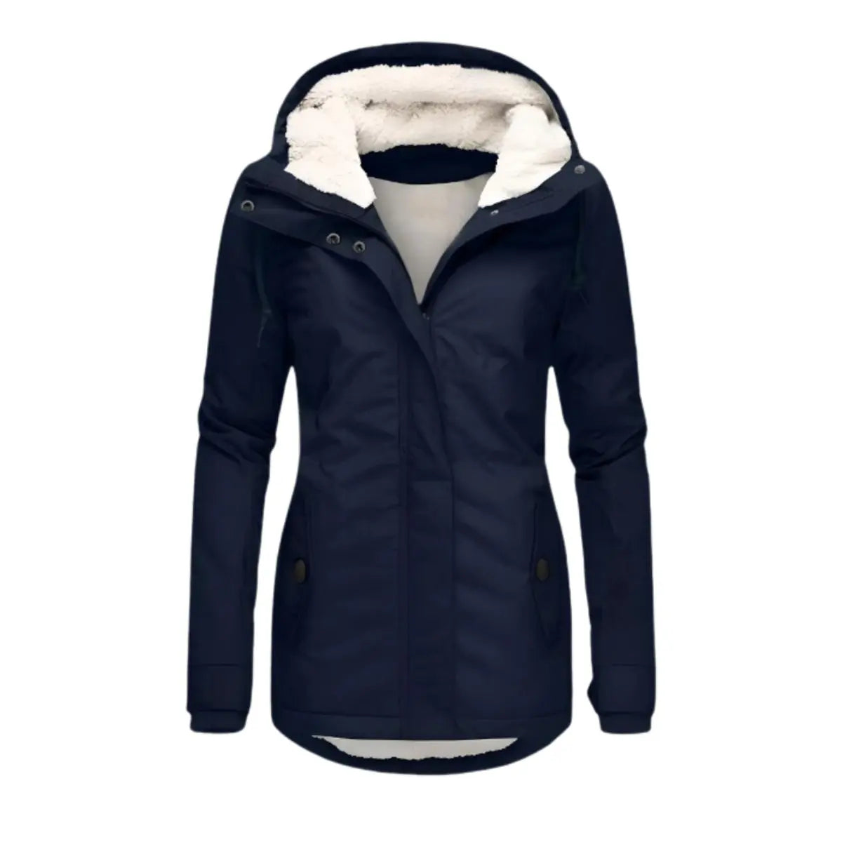 Women's Fleece-Lined Hooded Waterproof Winter Coat - Navy Blue