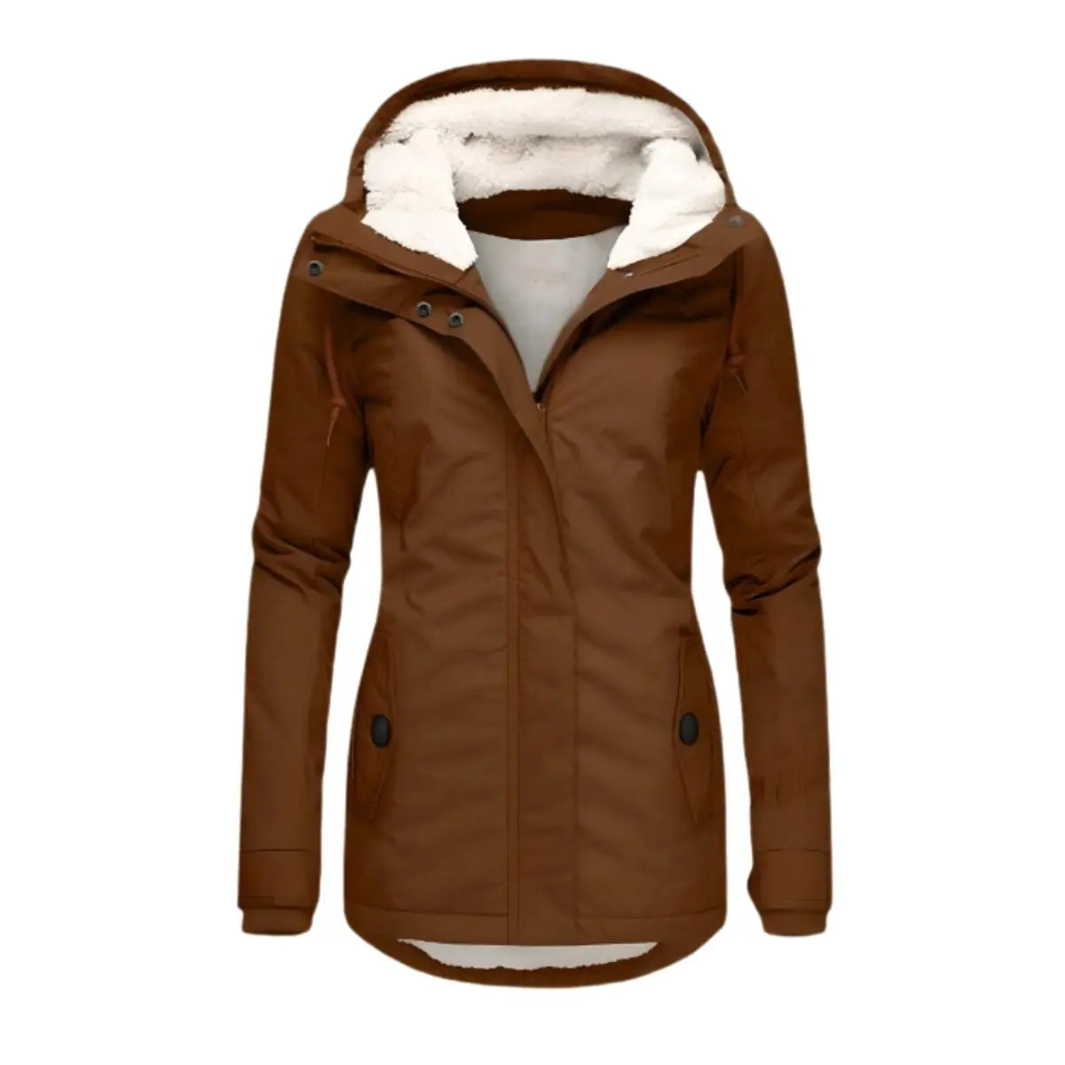 Women's Fleece-Lined Hooded Waterproof Winter Coat - Brown