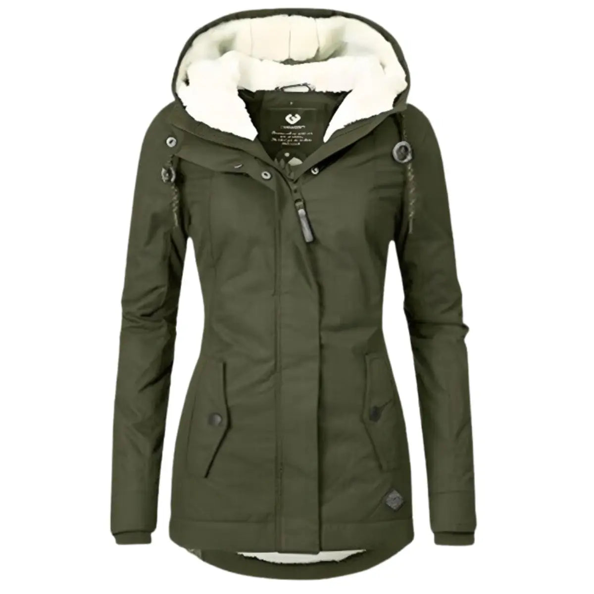 Women's Fleece-Lined Hooded Waterproof Winter Coat - Army Green