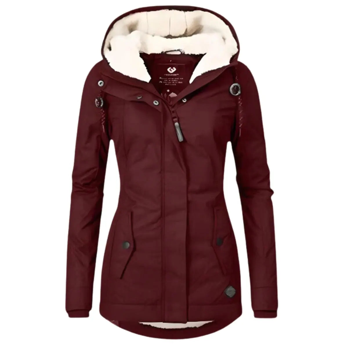 Women's Fleece-Lined Hooded Waterproof Winter Coat - Wine Red