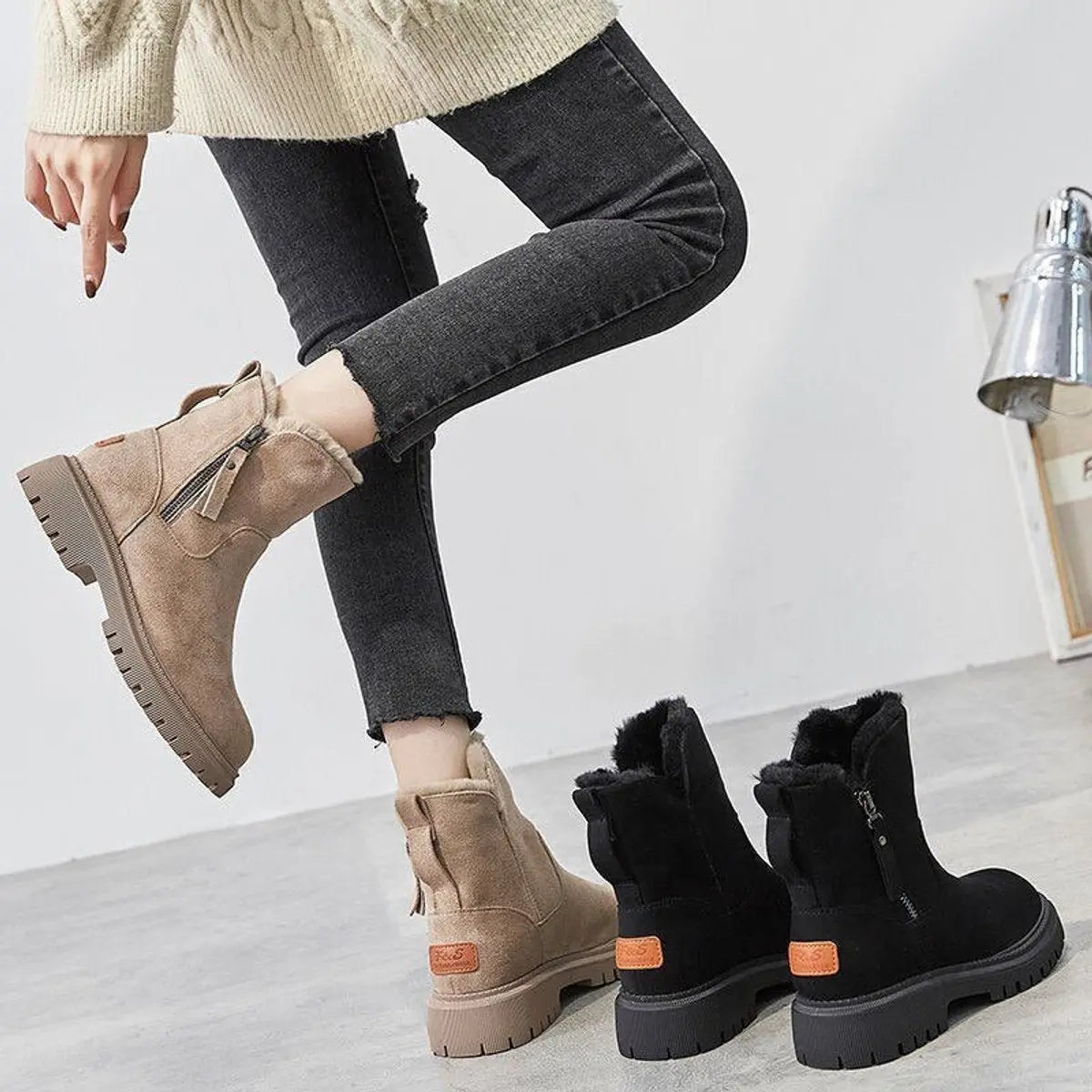 Women's Fleece-Lined Suede Slip-On Ankle Boots