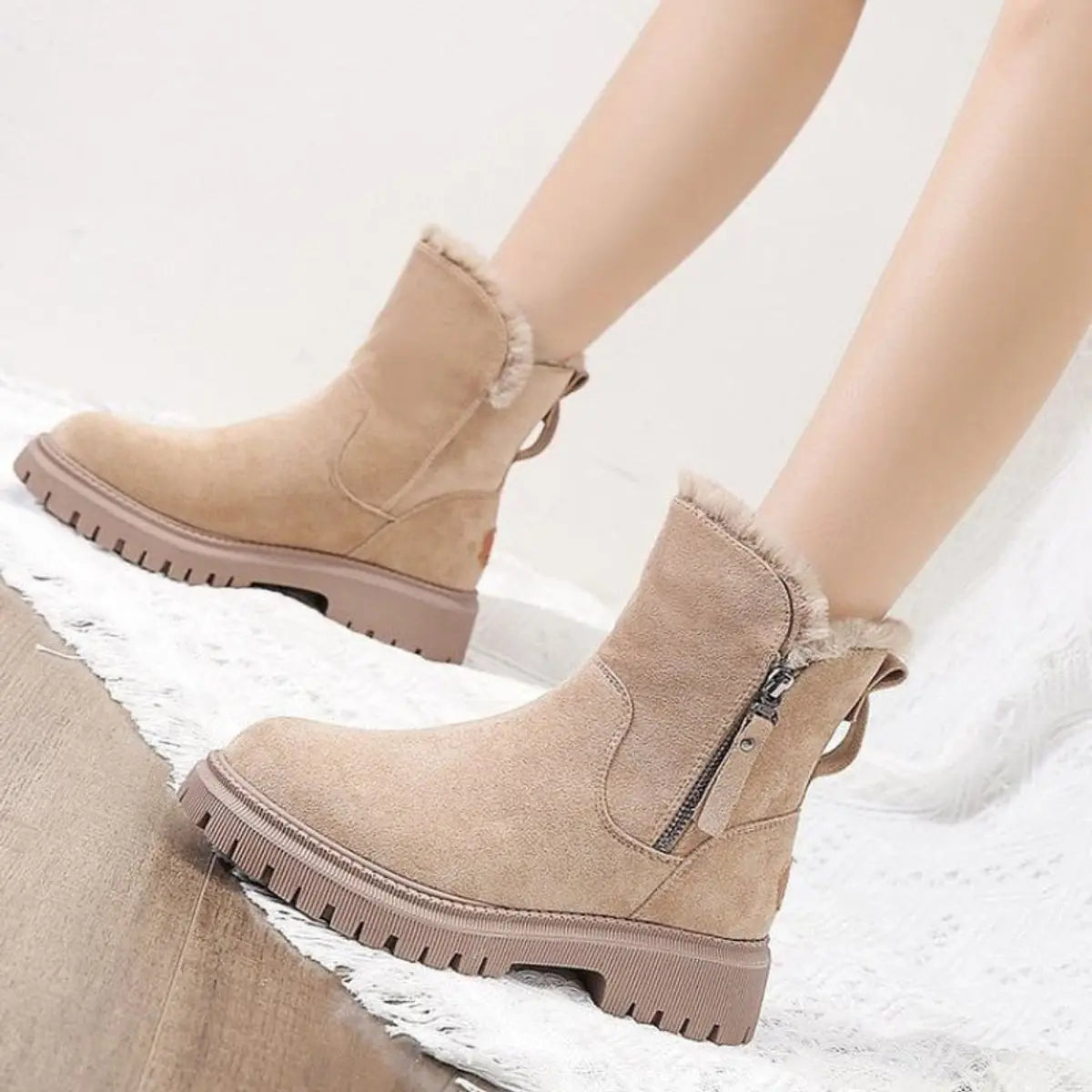 Women's Fleece-Lined Suede Slip-On Ankle Boots