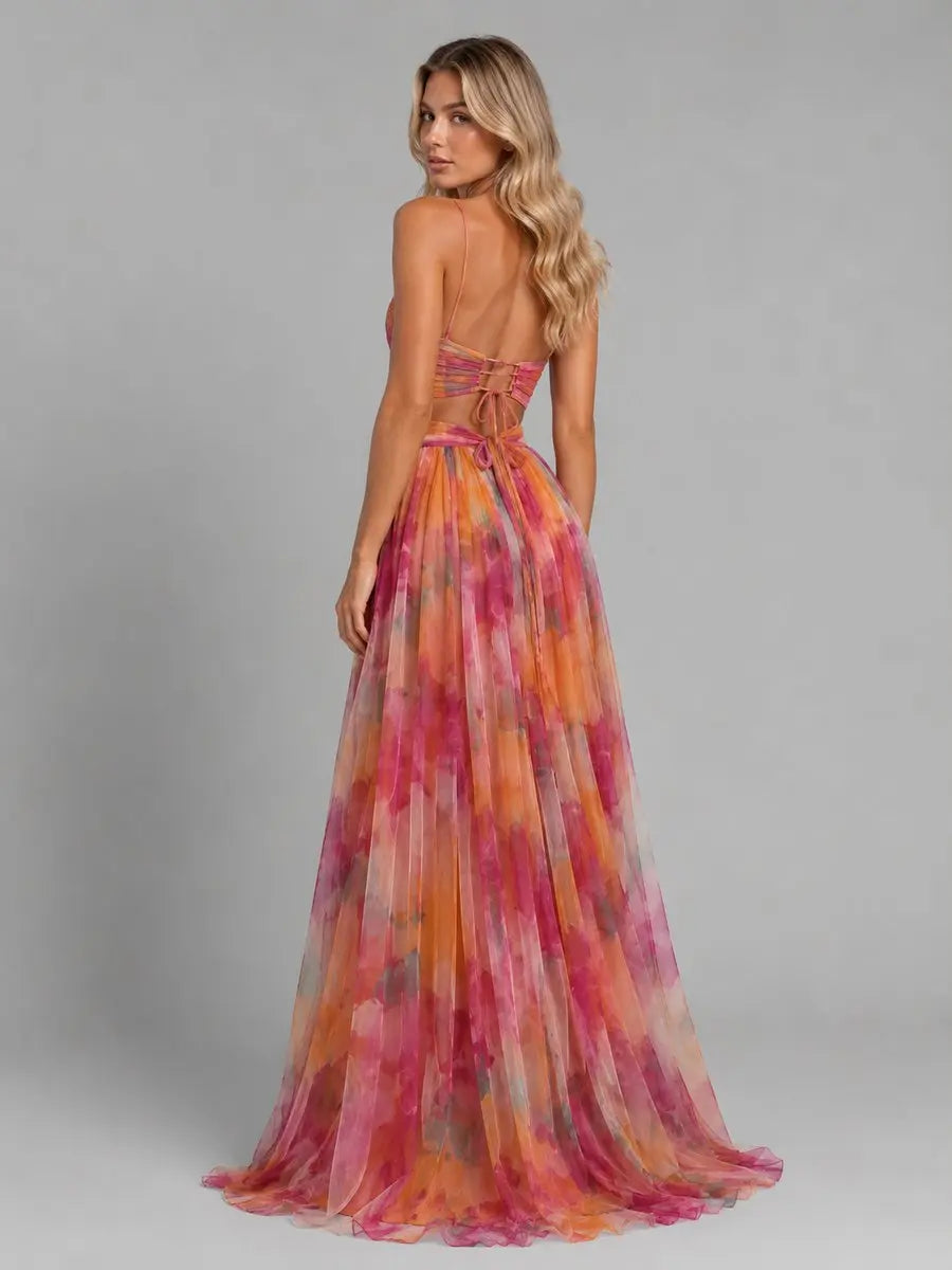 Women's Floral Chiffon V-Neck Maxi Dress Flowing Silhouette