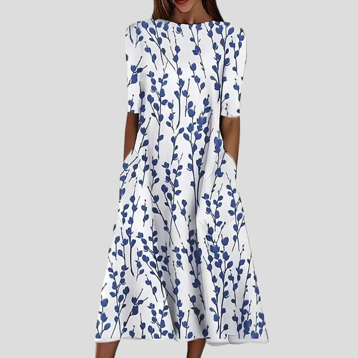 Women's Floral Print Short Sleeve Midi Dress Swing A-Line