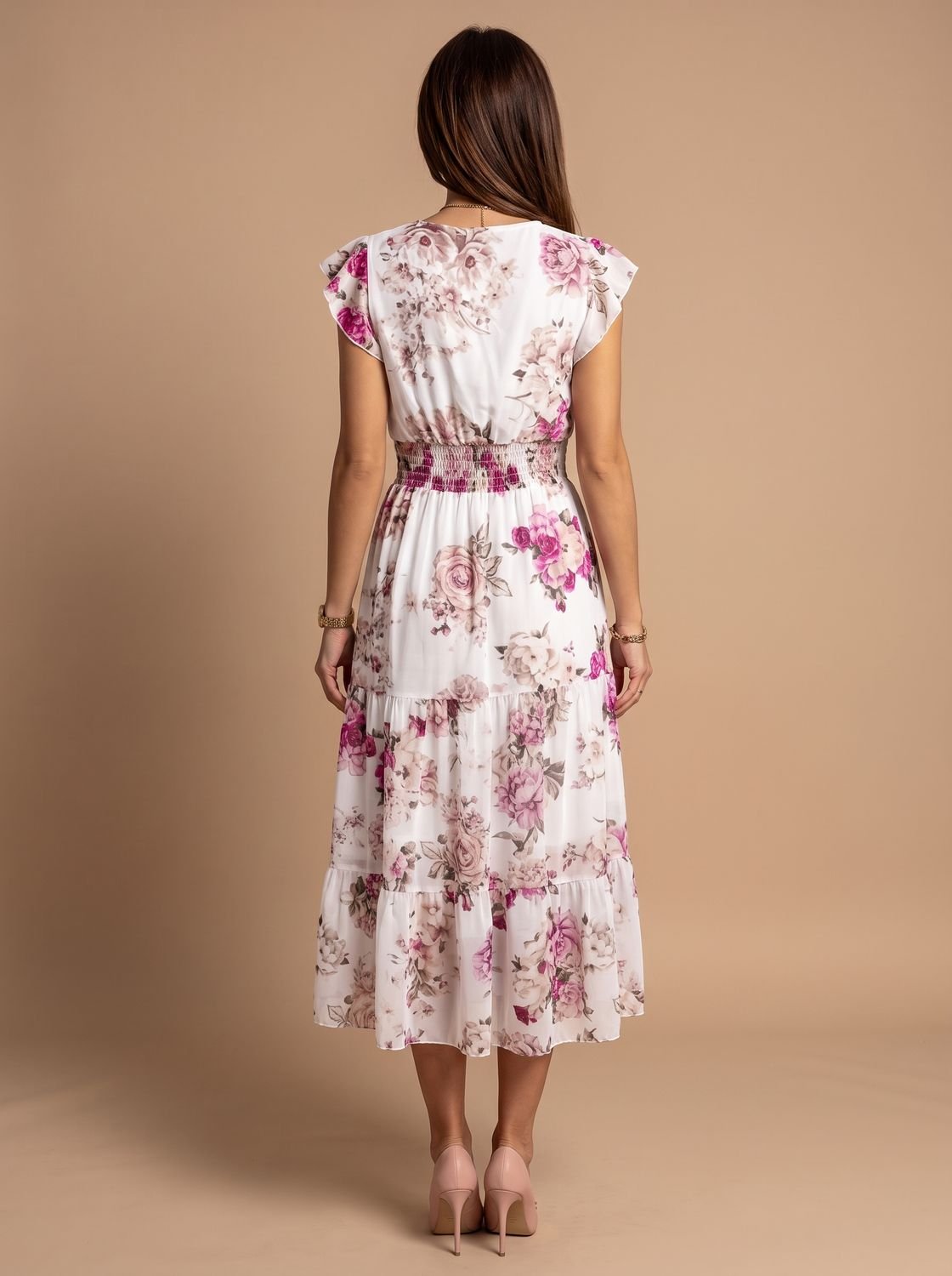 Women's Floral V-Neck Pleated Midi Dress for Festive Occasions