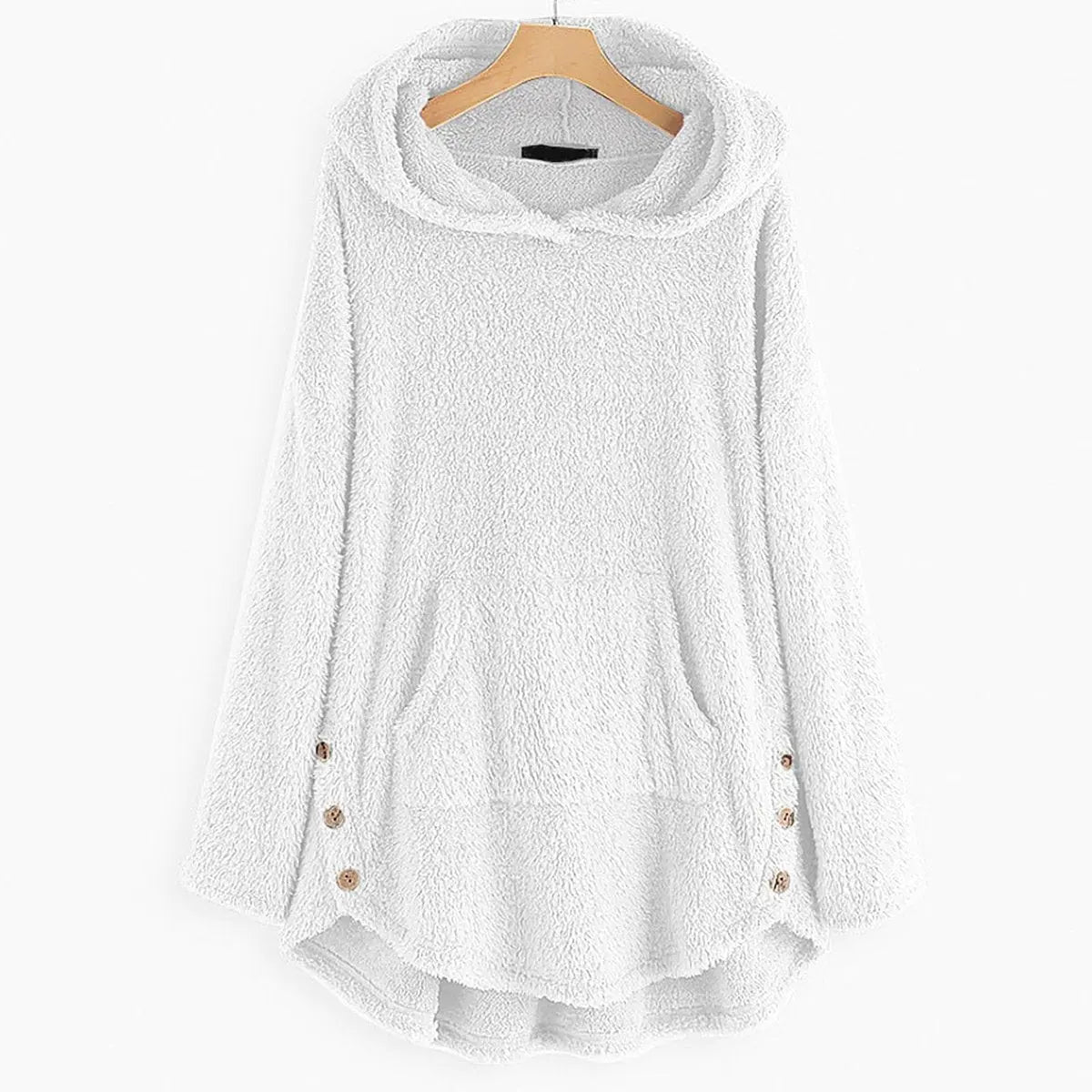Women's Fluffy Plush Zip-Up Hooded Sweater Cat Pocket - White