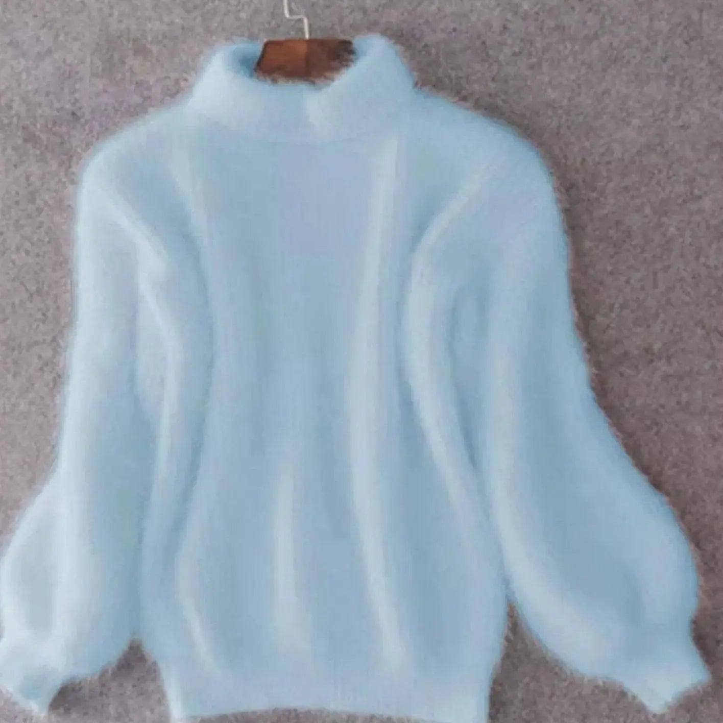 Women's Fluffy Turtleneck Loose Knit Sweater Jumper - Blue
