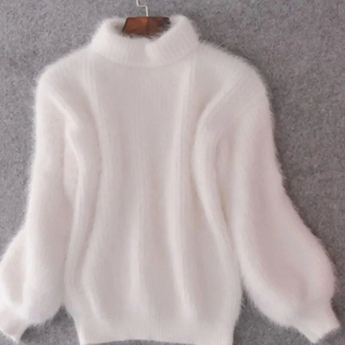 Women's Fluffy Turtleneck Loose Knit Sweater Jumper - White