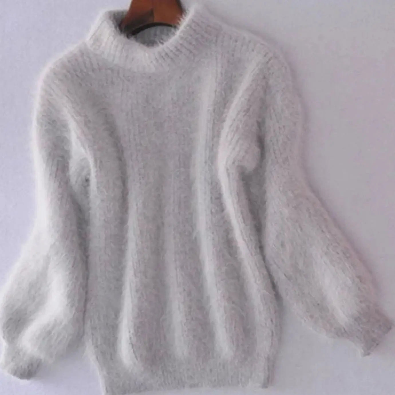 Women's Fluffy Turtleneck Loose Knit Sweater Jumper - Grey