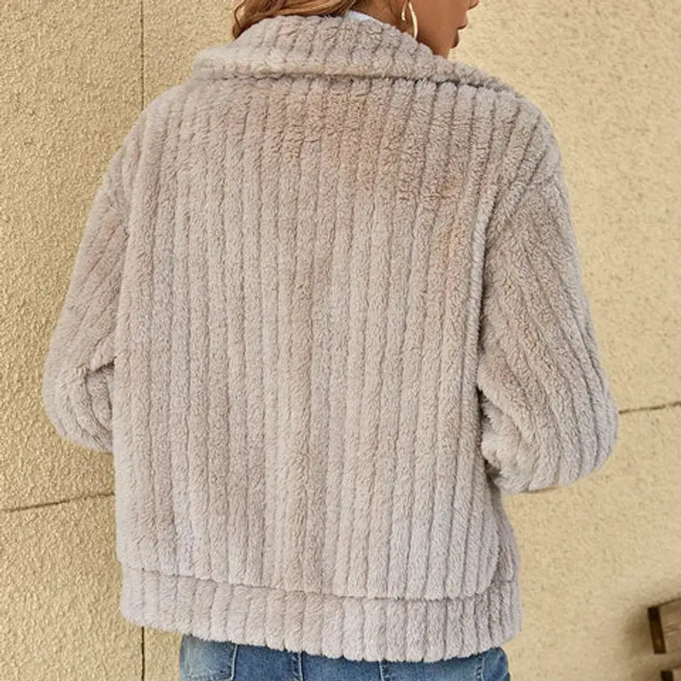 Women's Fluffy Zip-Up Quilted Jacket Teddy Fleece Coat