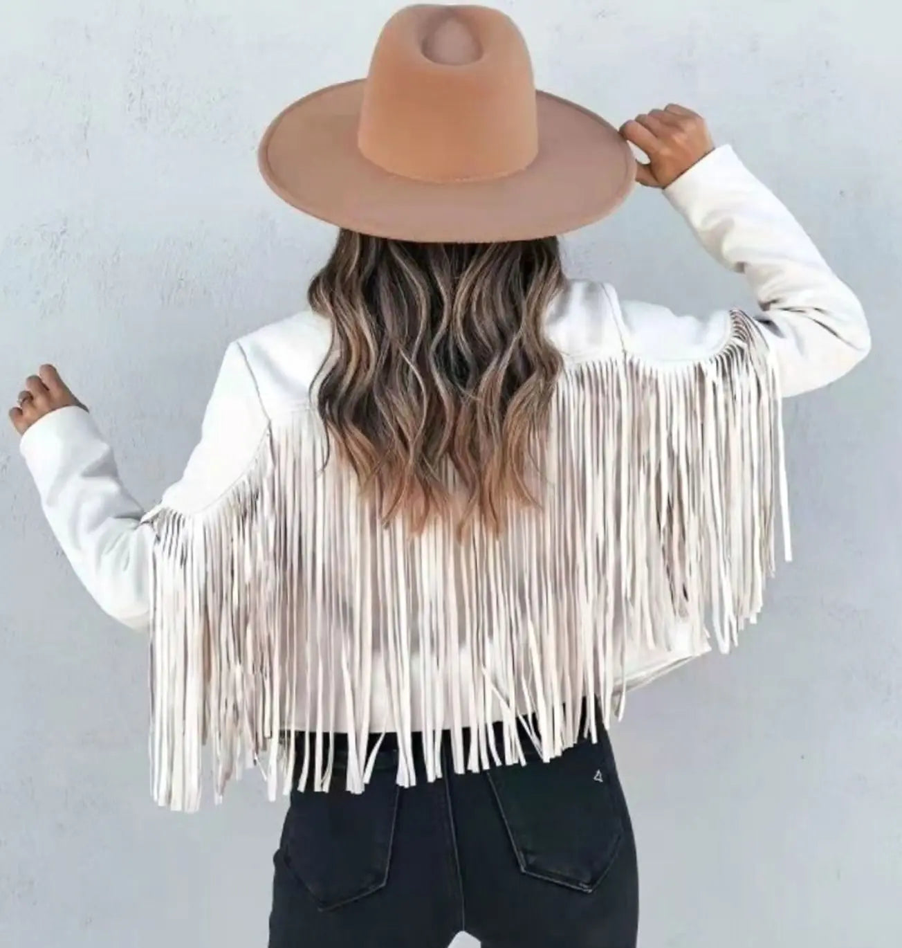 Women's Fringed Suede Cropped Moto Jacket - White